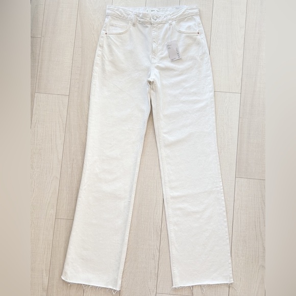 Mango Denim - Mango white high waisted wide leg jeans